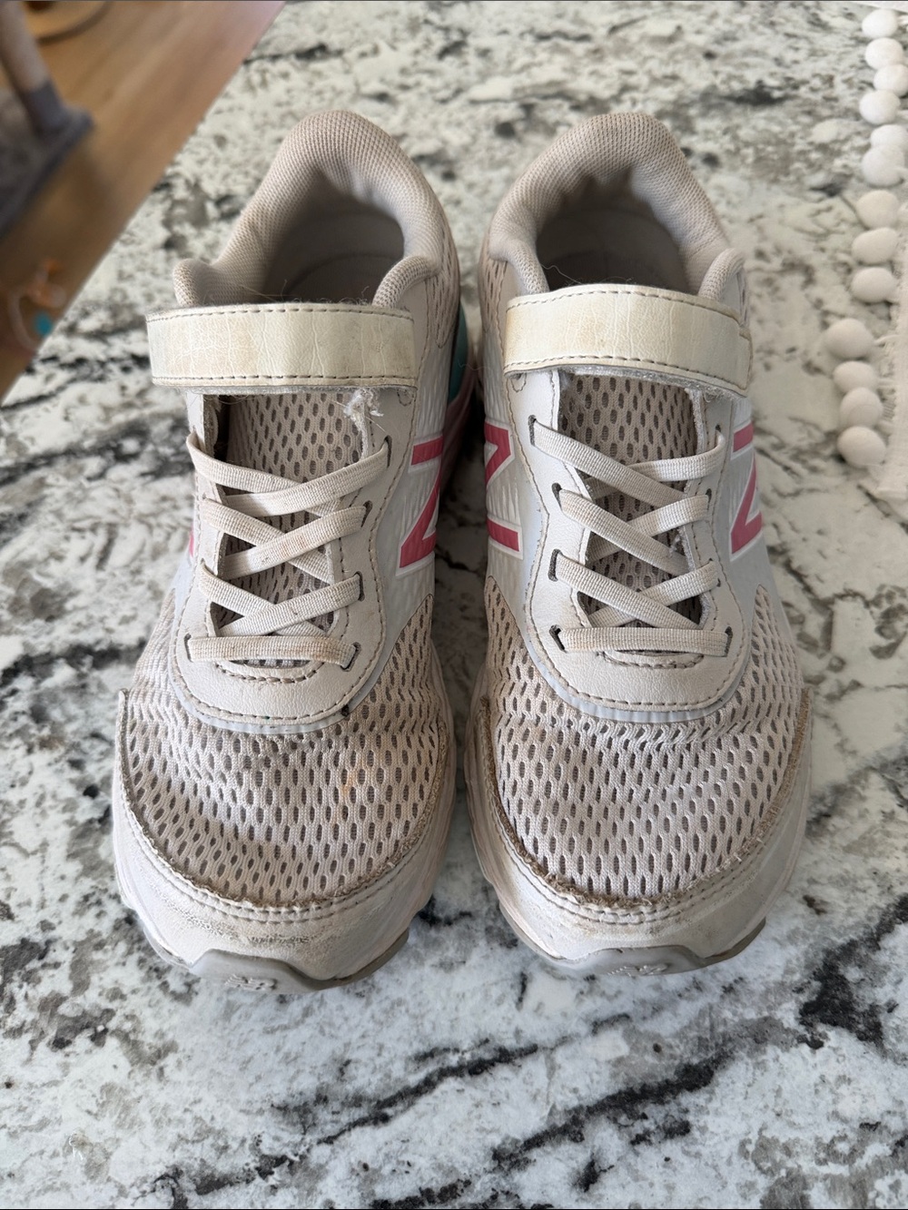 New Balance Kids Beige Sneakers with Pink Accents